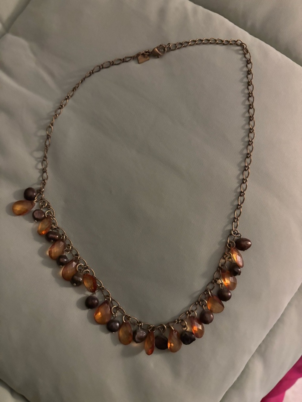 Cookie Lee Teardrop Bead Necklace in Amber and Brown